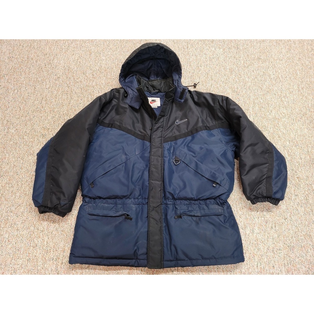 Vintage Nike Jacket Mens‎ XL Blue Parka Hooded White Label Swoosh Heavy Outdoors